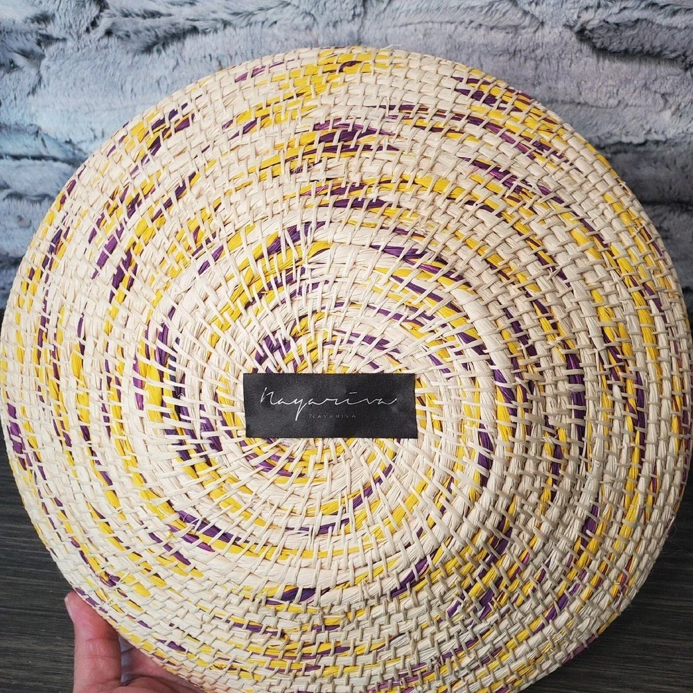 Nayariva African Hand Woven Rope Coil‎ Basket Yellow And Purple Accents Bowl